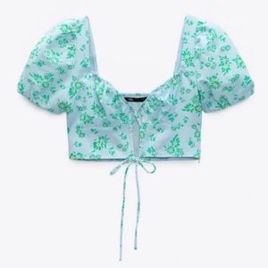 Zara floral blue and green crop top